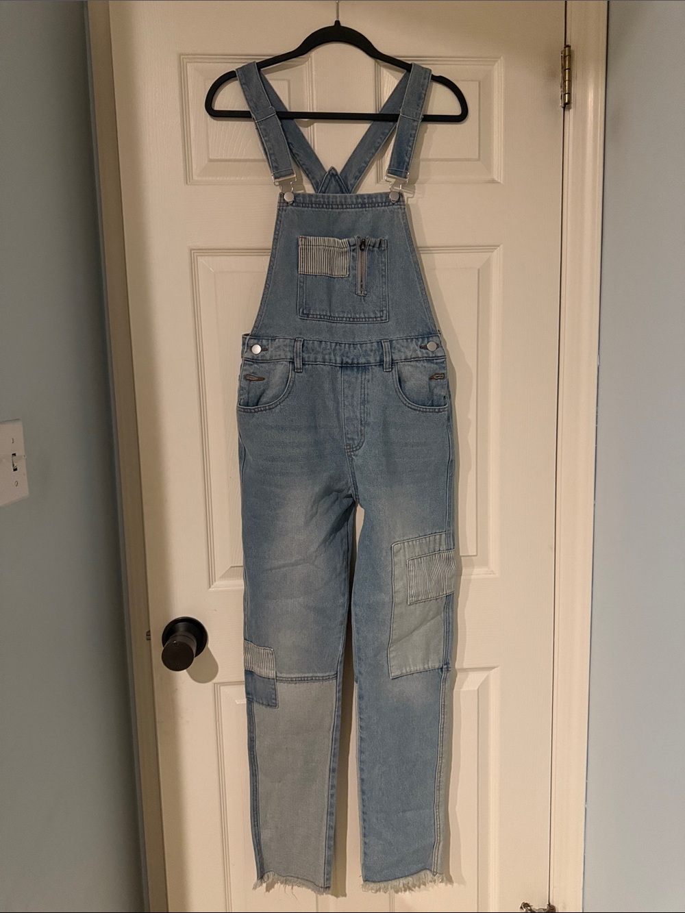 POL Blue Denim Jumpsuit with patches farmer, prairie, boho, edgy cottagecore,